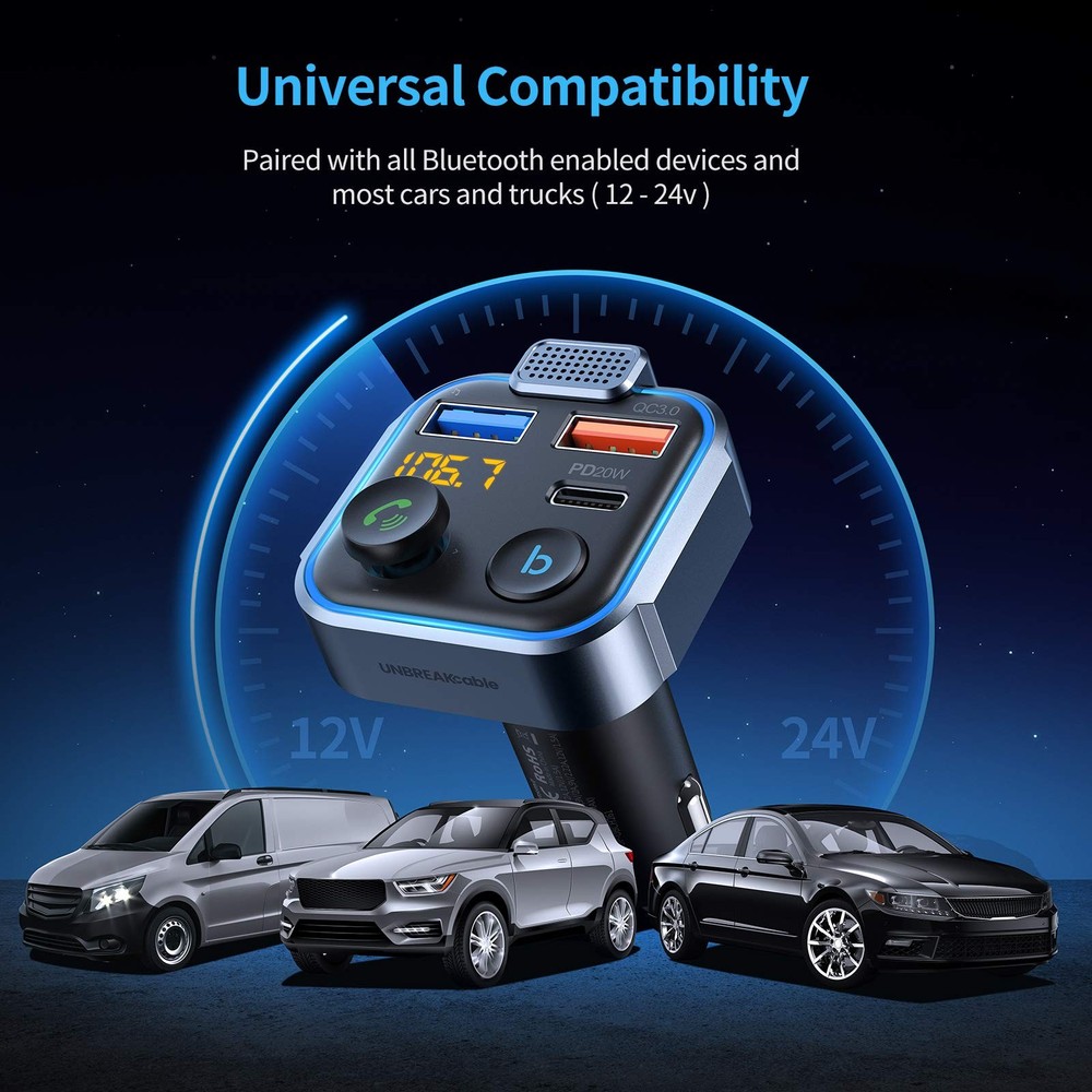 Bluetooth 5.3 FM Transmitter for Car, [PD 20W + QC 3.0] [Stronger Microphone ...