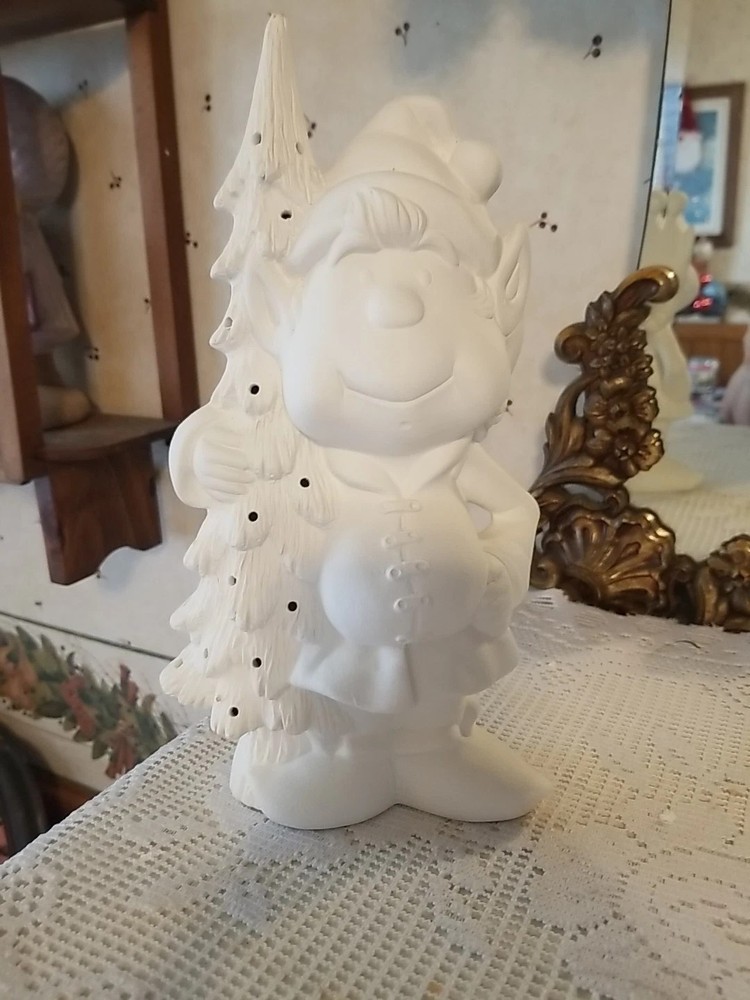 Ceramic Bisque Elf With Tree Ready To Paint