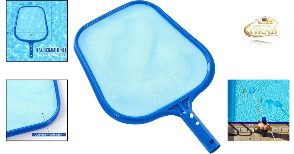 Dark Blue Pool Skimmer Net with Solid Plastic Frame & Fine Mesh 9.3x7 Inch