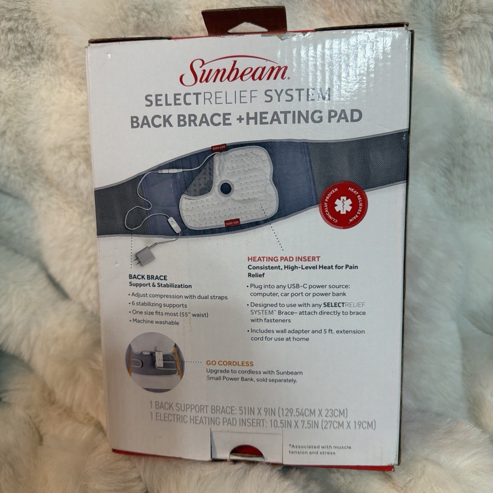 Sunbeam Select Relief System Back Therapy Bundle USB Powered Firm Support