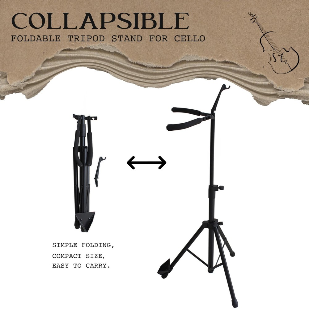 Cello Stand with Bow Hook - Adjustable, Sturdy Support for All Size Cellos - ...