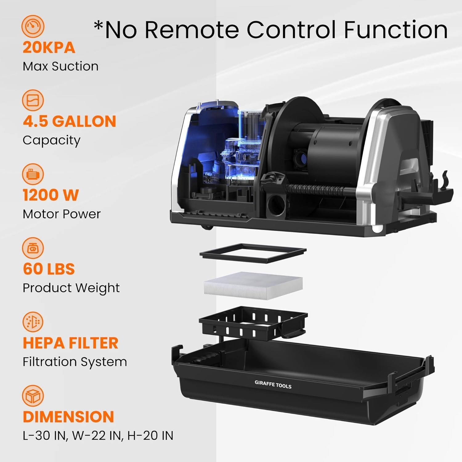 Giraffe Tools Wet Dry Vacuum Cleaner with 30FT Retractable Hose Wall mount 1200W