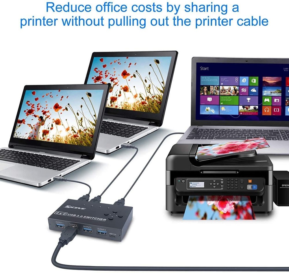 USB 3.0 Switch, USB Switcher Selector 4 Computer Sharing 4 USB Devices Printe...