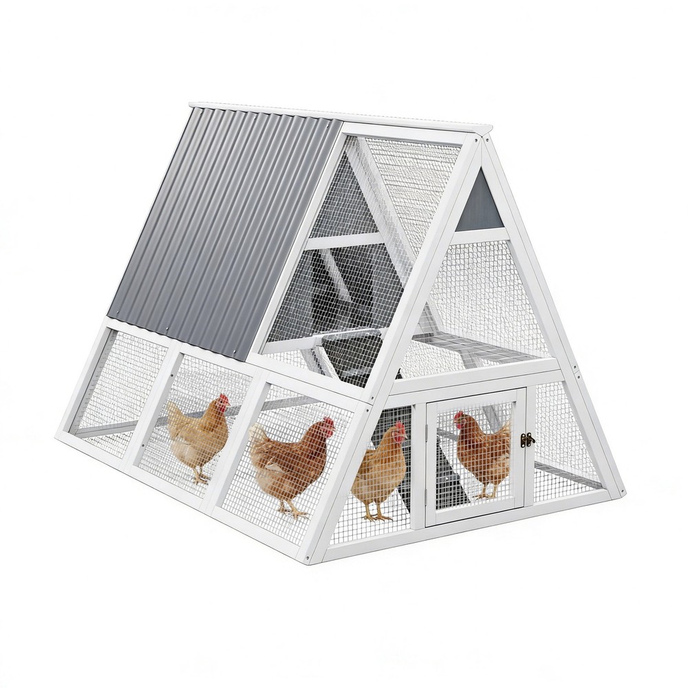 Large Triangular Wire Mesh Chicken Coop with Weatherproof Nesting Box  Tray Gray
