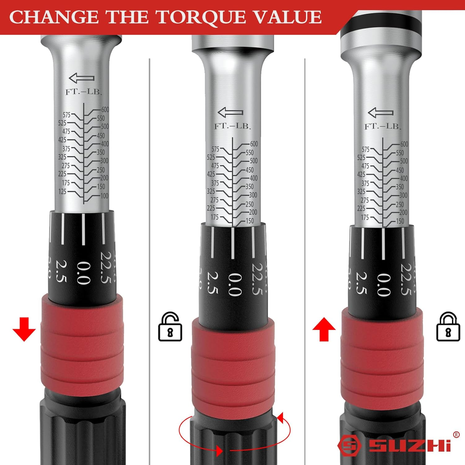 3/4 Inch Drive Click Torque Wrench 100-600 Ft Lb Dual Direction Adjustable Pro