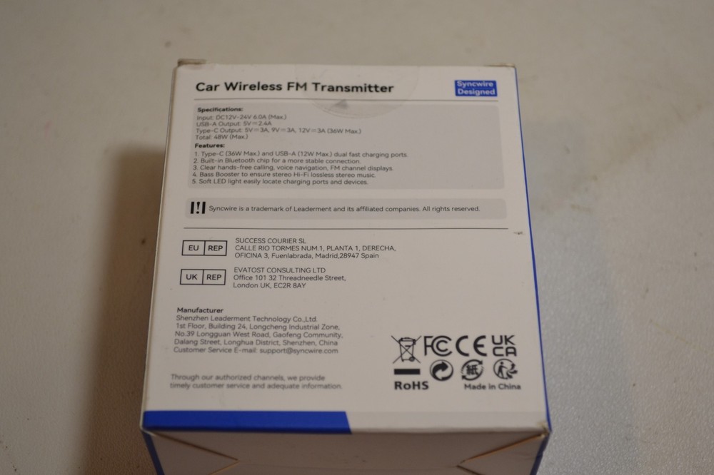 SYNCWIRE Car Wireless FM Transmitter Model: SW-XC725 BLACK