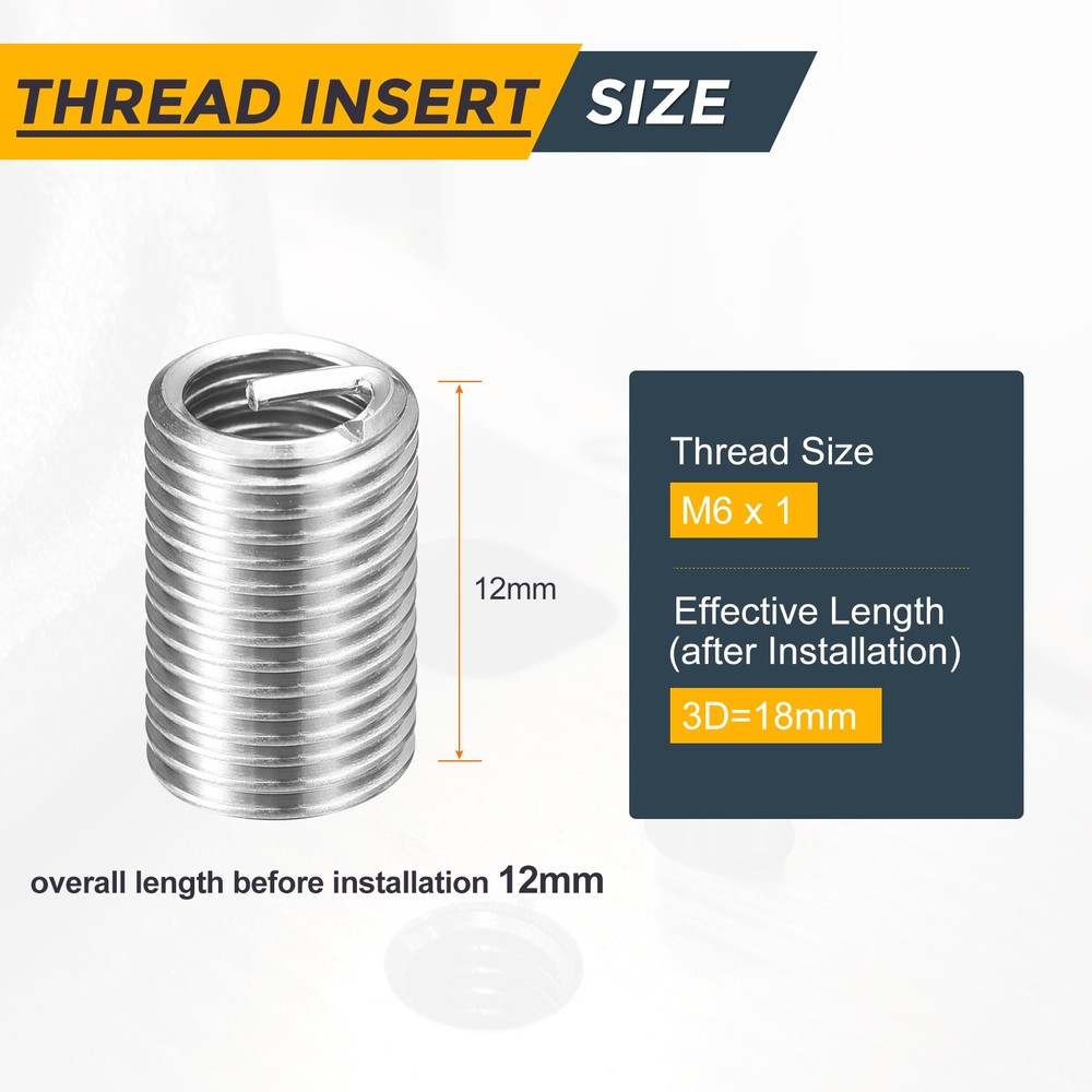 25pcs Wire Thread Inserts M6 x 1 x 3D Metric Helical Threaded Sleeve