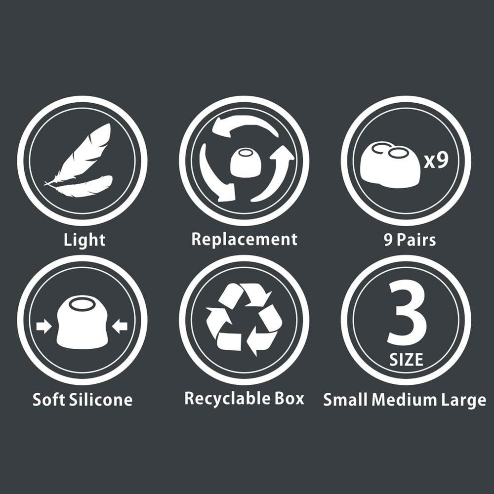 9 Pairs Earbud Tips Replacement SML Silicone Eartips Eargels for Headset