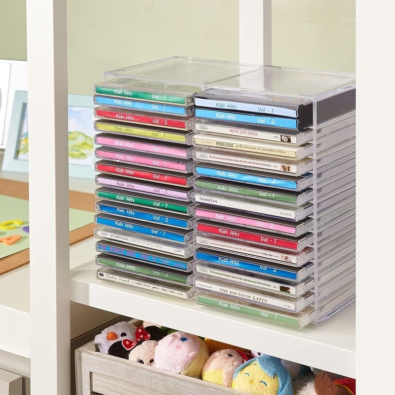 Stackable CD Organizer Durable BPA-Free Plastic Media Storage Solution New