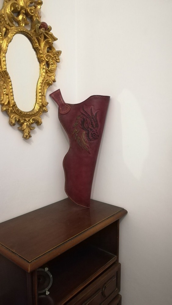 Handmade Dragon Engraved Leather Headlight. Archery.