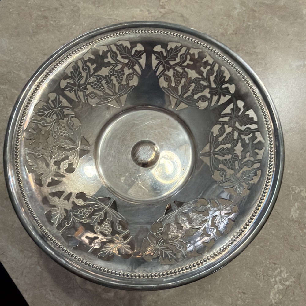 Sheffield EPC Silver Plated Compote Pedestal Dish Riser Grape Openwork 3961 VTG