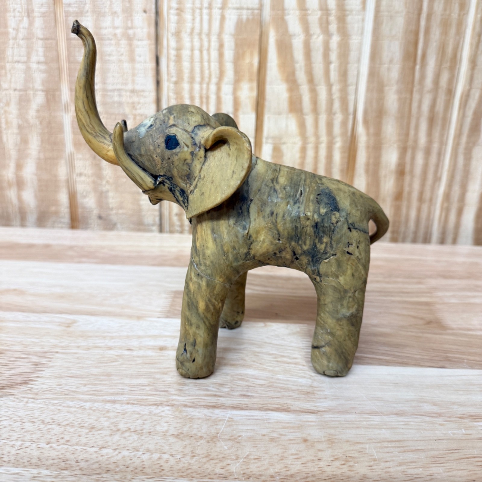 1960s VTG Handmade Crushed Oyster Shell Elephant Folk Art With Trunk Up 7" Tall