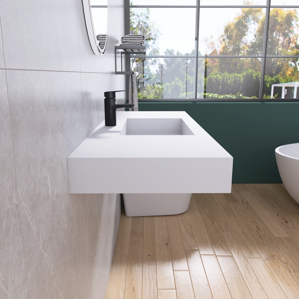 47'' Wall Mounted Bathroom Sink Solid Surface Bathroom Vessel Sink