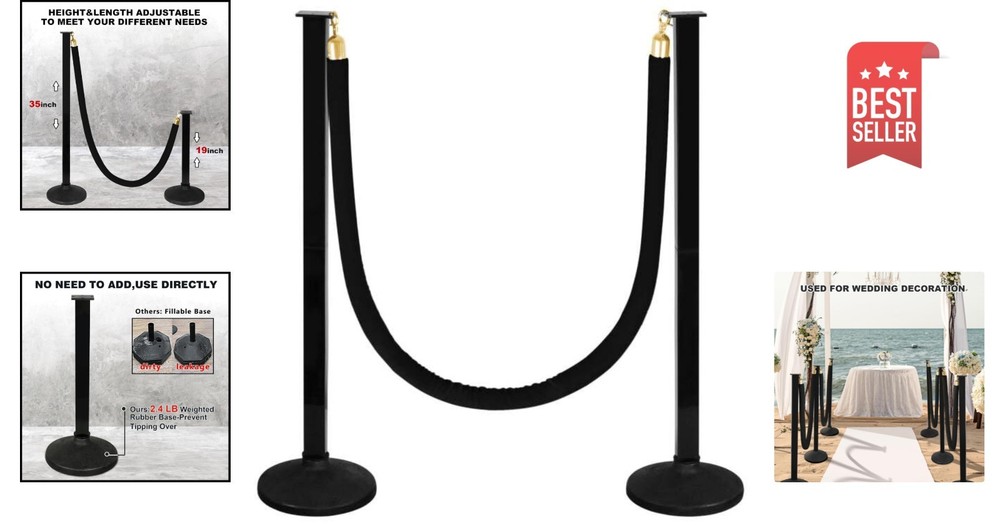 Stanchion Posts with Velvet Rope - Adjustable, Portable Crowd Control Solution
