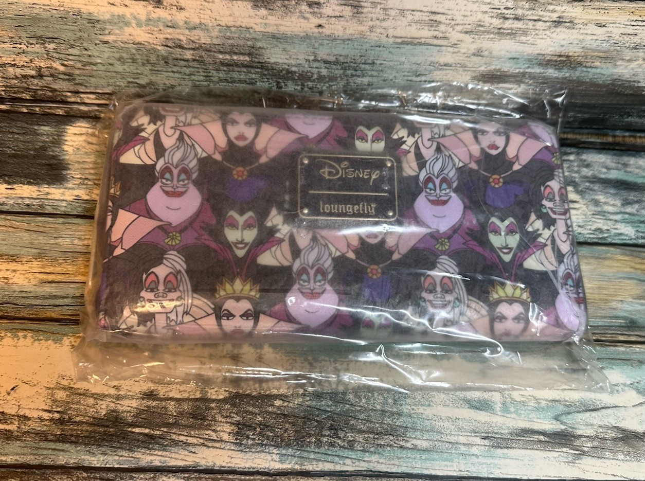 NEW Disney Villains Loungefly Zip Around All Over Print Wallet • Purple