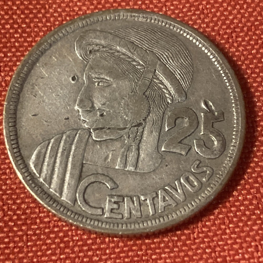 1955 Silver 25 Centavos Guatemala