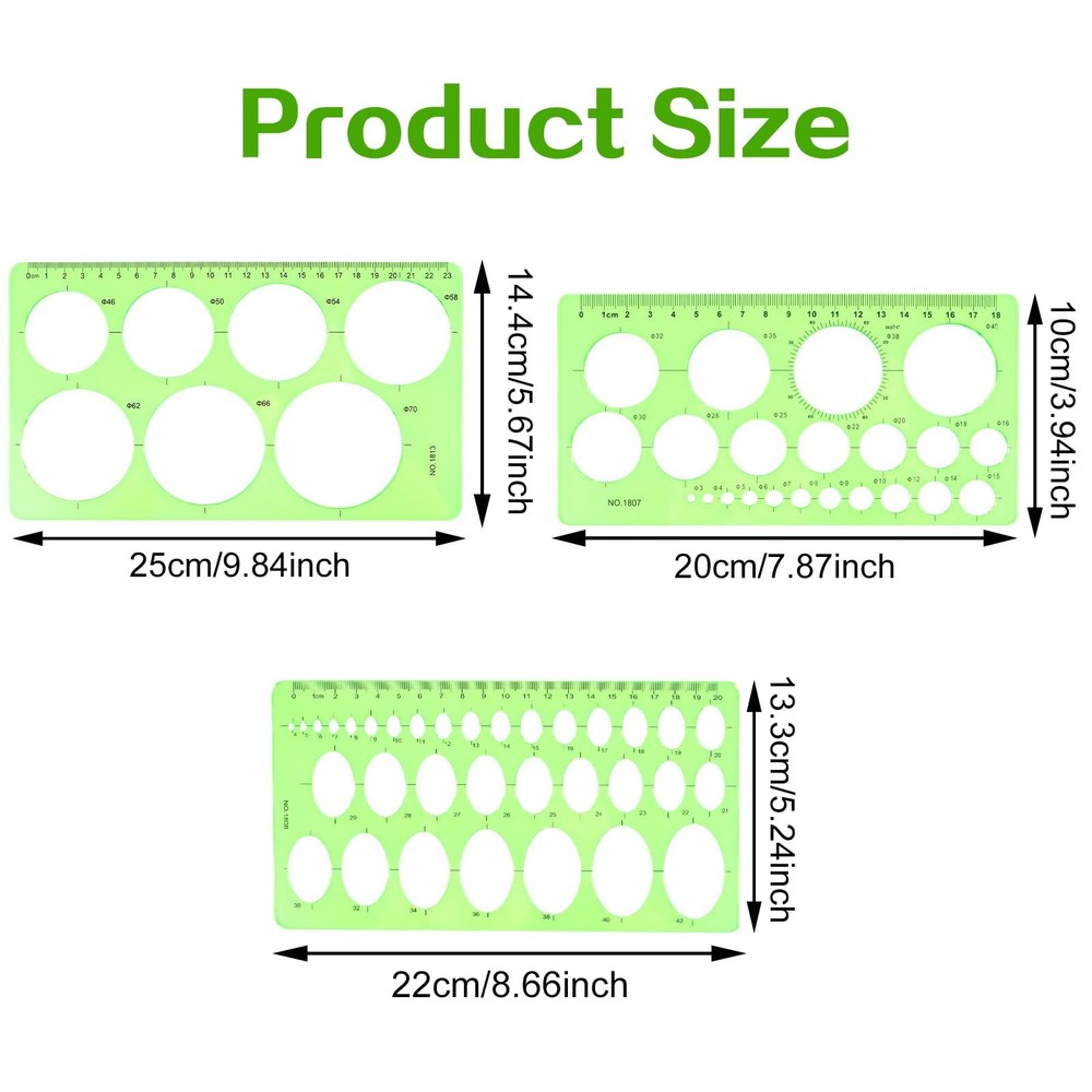 3Pcs Plastic Circle Template Geometric Circle Stencils for Drawing School Office