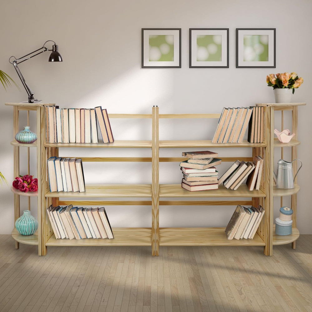 3-Shelf Folding Stackable Bookcase (27.5" Wide)-Honey Oak
