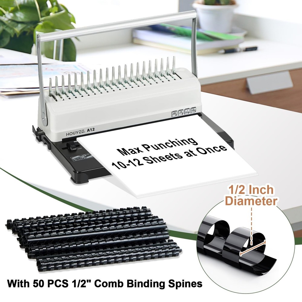 HOUYEE Binding Machine, 19 Holes, 450 Sheets, Comb Binding Machines with 50 P...