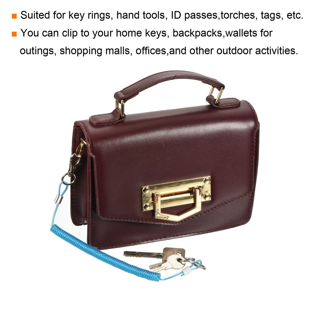 6" Plastic Retractable Coil Spring Keychain Strap Ring Lobster Clasp, Dark Blue