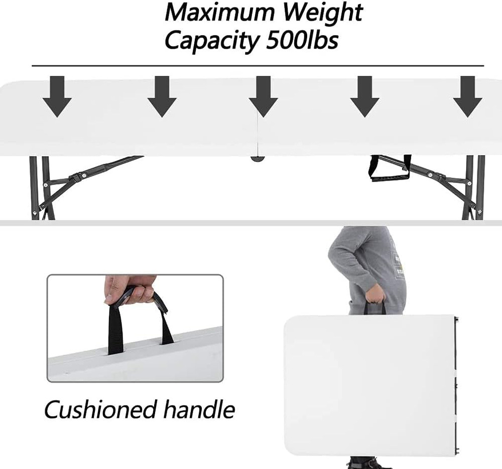 Folding Half Portable Foldable Table for Parties Backyard Events (White, 6 FT 70