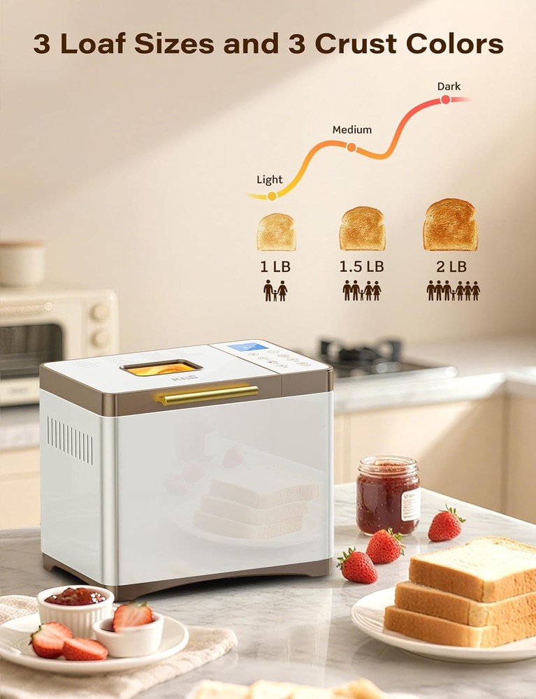 20-IN-1 Bread Maker with Custom Program, 650W Bread Machine