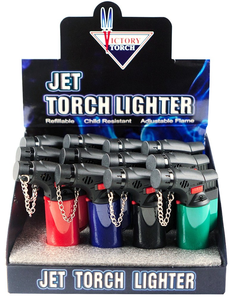 (12) Side Torch Lighter Adjustable Windproof Butane Refillable Solid Color