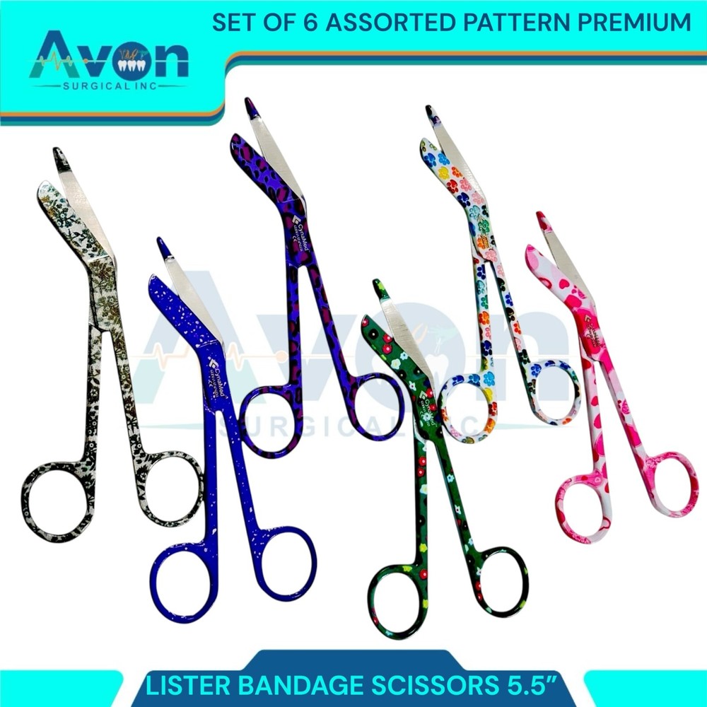 5.5in Multi-Color Pattern Nurse Bandage Shears, Assorted 6pcs Set - Premium