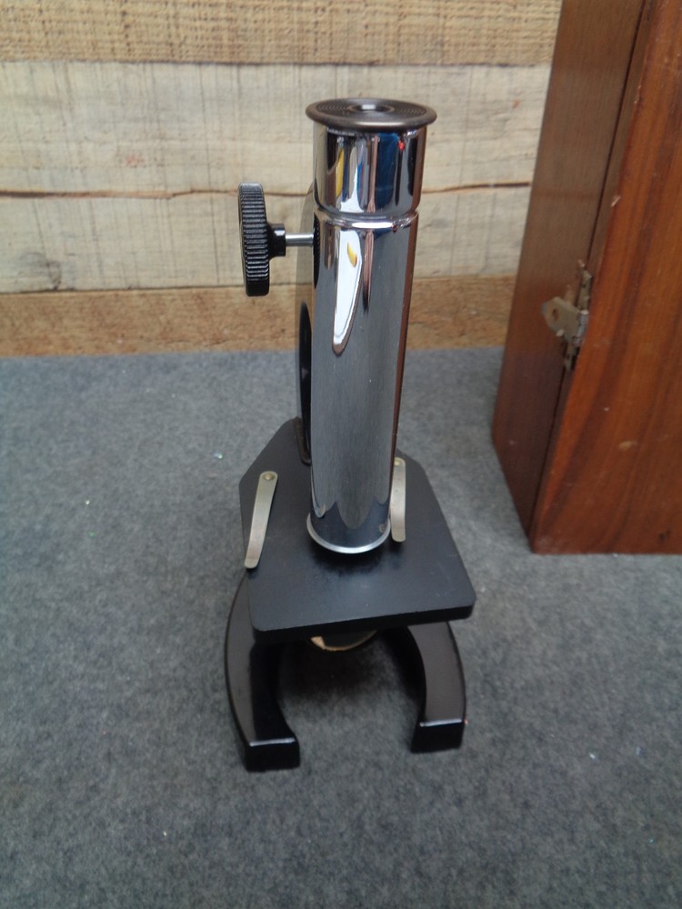 Bausch & Lomb Model R Student Microscope w/ Box & Micro Data Cards