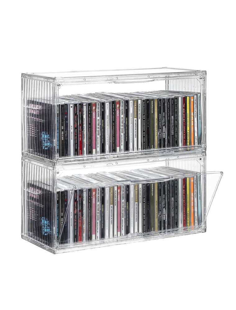2-Pack Clear CD Storage Box, Stackable CD Case Holder with Full-View Design, ...