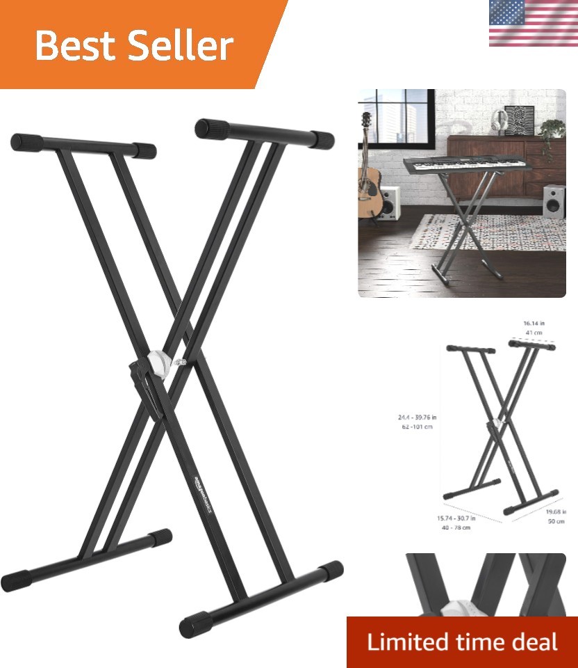 Durable Black Keyboard and Piano Stand - Adjustable Height, X-Shape Design