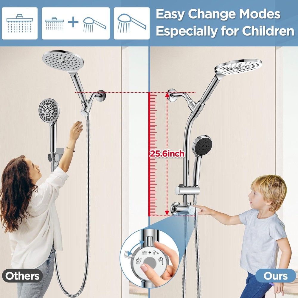 Drill-free Dual Shower Head with Handheld Combo Rainfall Shower Head Easy Rea...