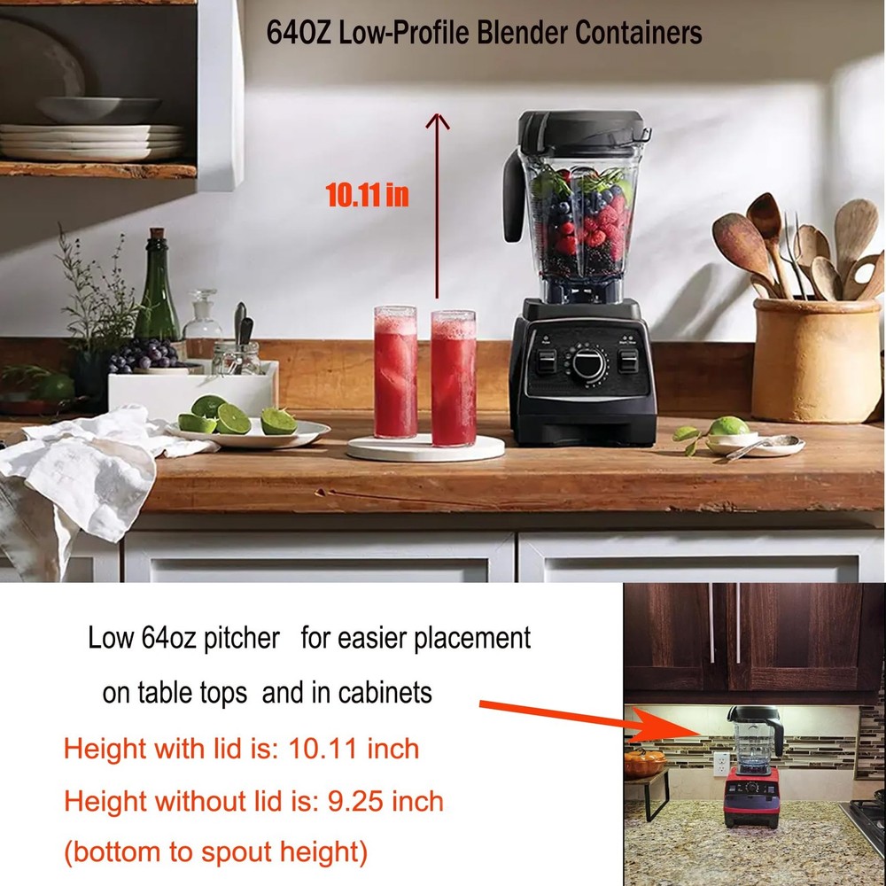 Blender Pitcher 64oz Low-Profile, Compatible with 64 Ounces, Reddish-Maroon