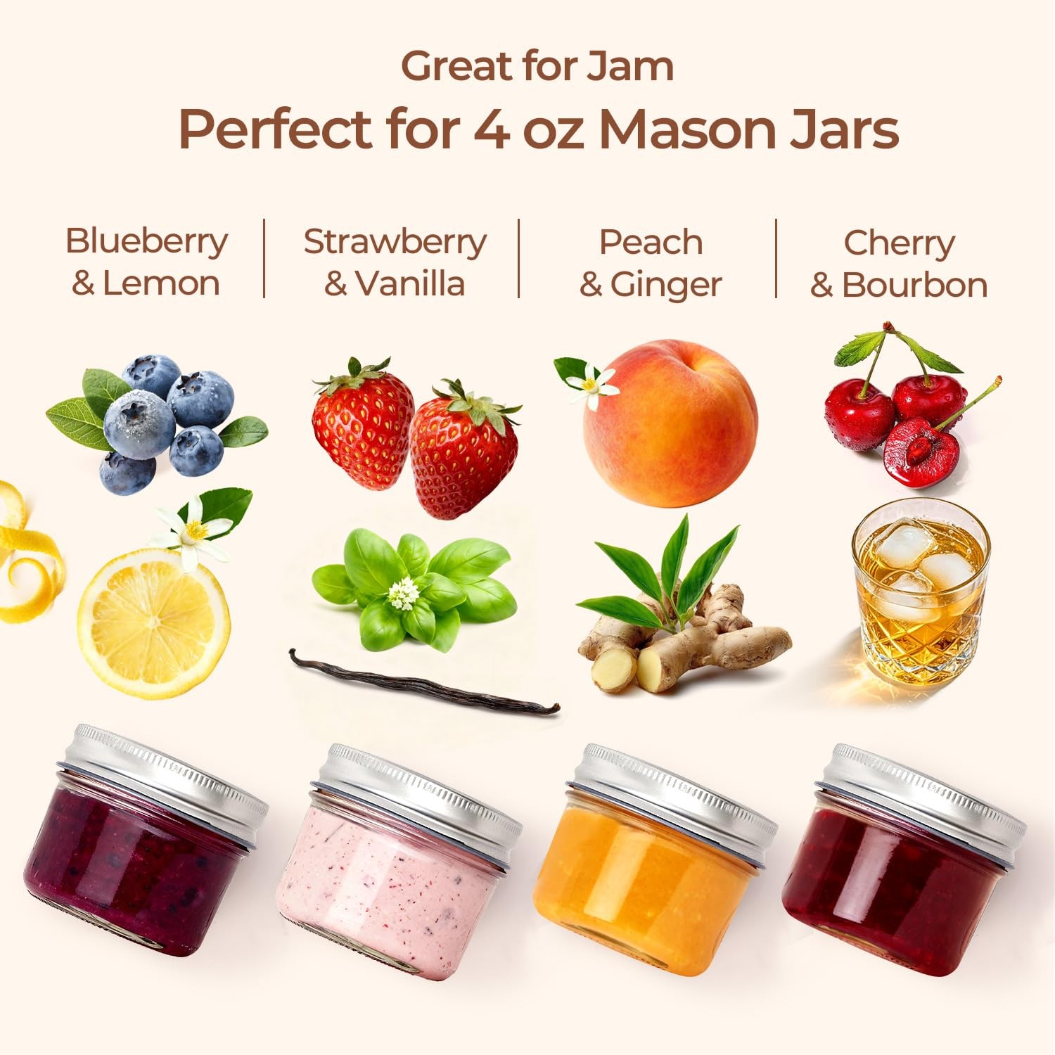 4oz Mini Mason Jars 8-Pack w/Airtight Lids - Small Glass Canning Jars for Crafts