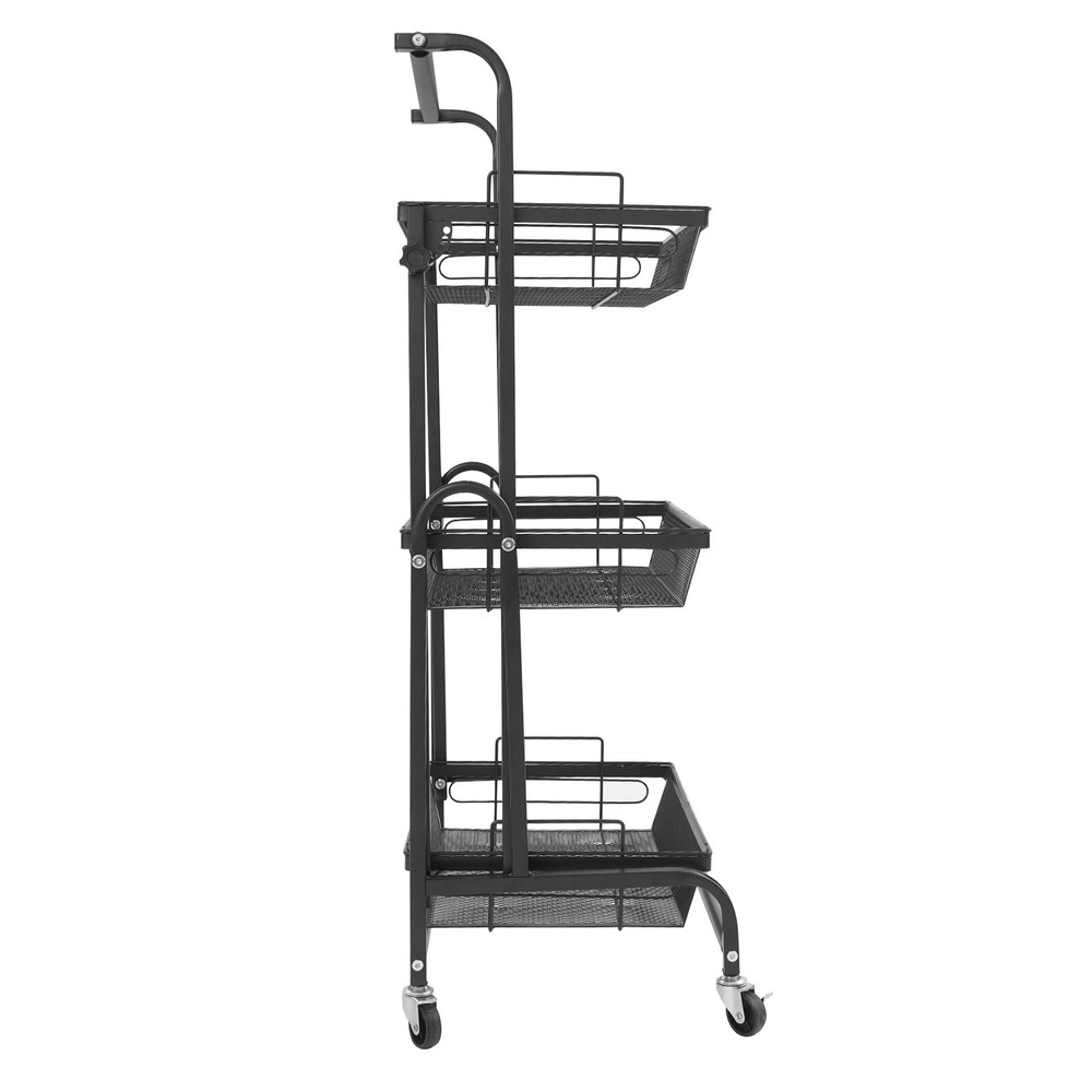 3-Tier Adjustable Metal Rolling Utility Cart, Multi-Functional Storage Cart