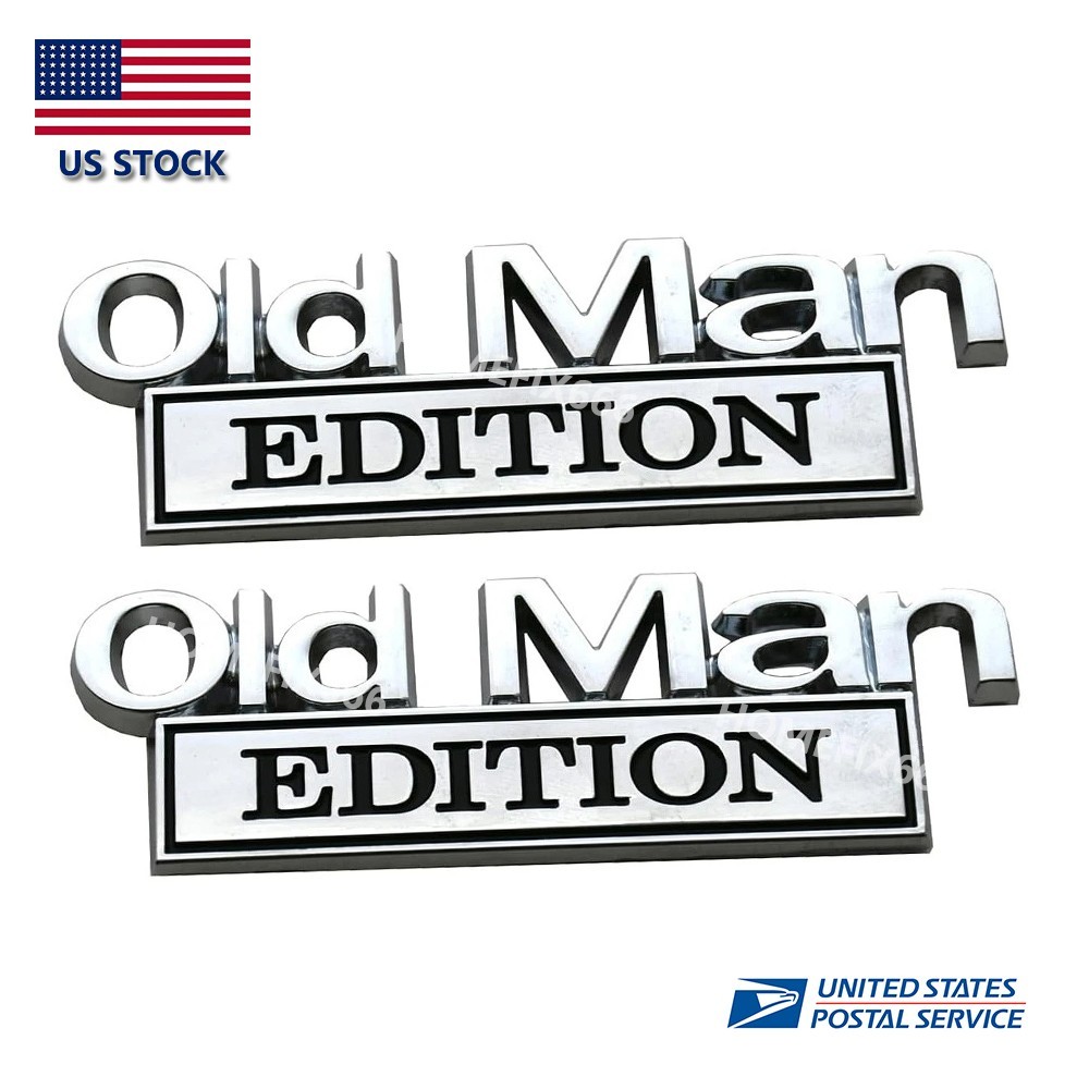 2pcs Metal Old Man Edition Emblem 3D Badge Fit for Universal Car (Silver Black)