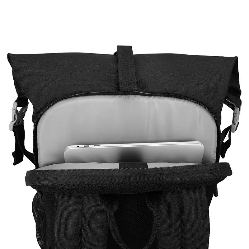 THIK & THIN STRIPES "ROLL TOP GREY & BLACK BACKPACK"