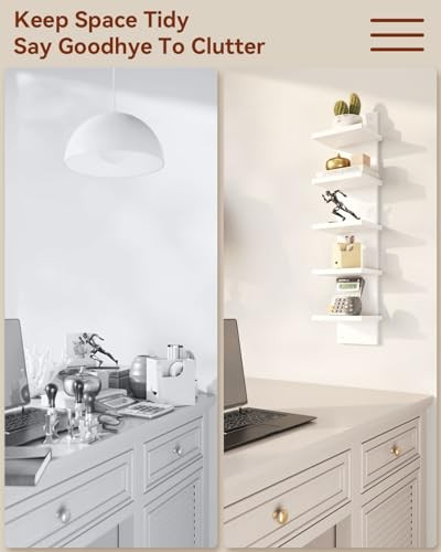 Wall Shelf Unit,Vertical Shelf,Floating Storage Wall 5 Tier White