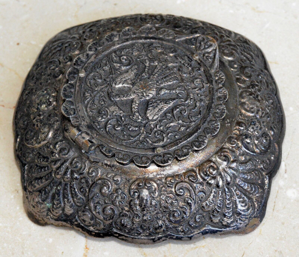 ✅ 17c. RUSSIAN IMPERIAL DOUBLE EAGLE MIRROR BOX KING ROYAL SILVER Pl. BRASS CASE