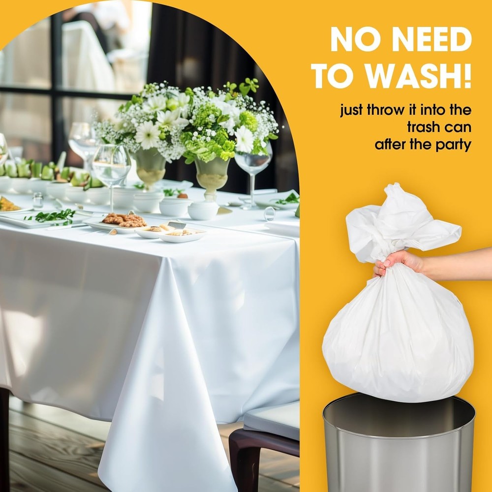 White Plastic Table Cloth 24 Pack 54" × 108" Rectangle Disposable Tablecloths