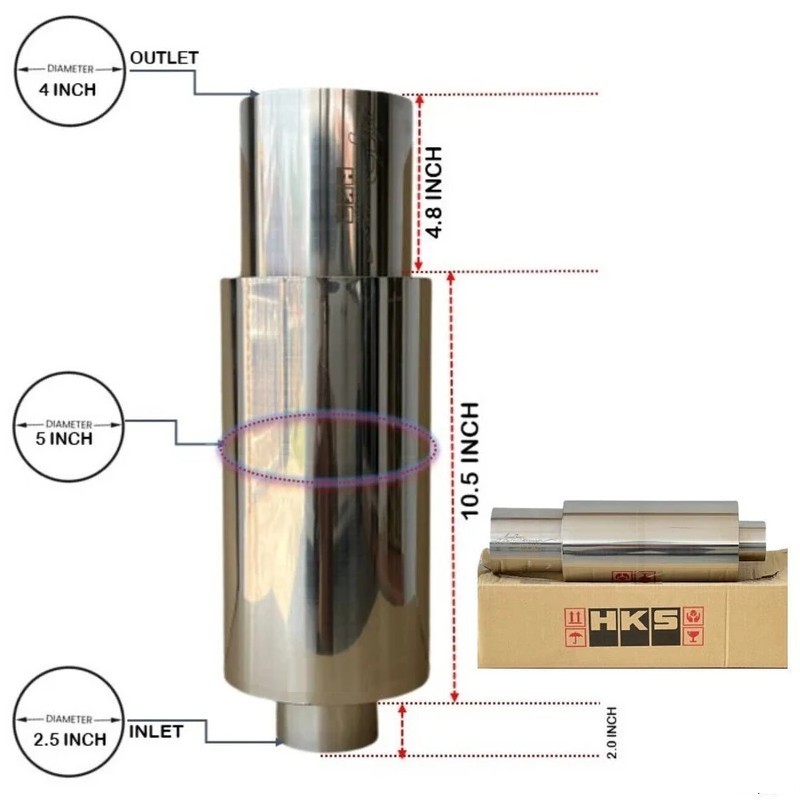 [Free Ship] HKS HI-POWER EXHAUST MUFFLER (OEM) Inlet 2.5'' Outlet 4'' Chrome
