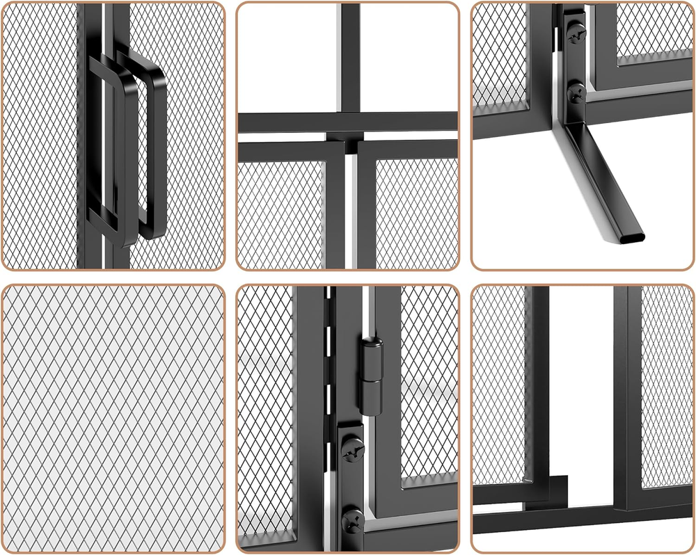 3-Panel Folding Fireplace Screen with Magnetic Hinged Doors, Solid Wrought Iron