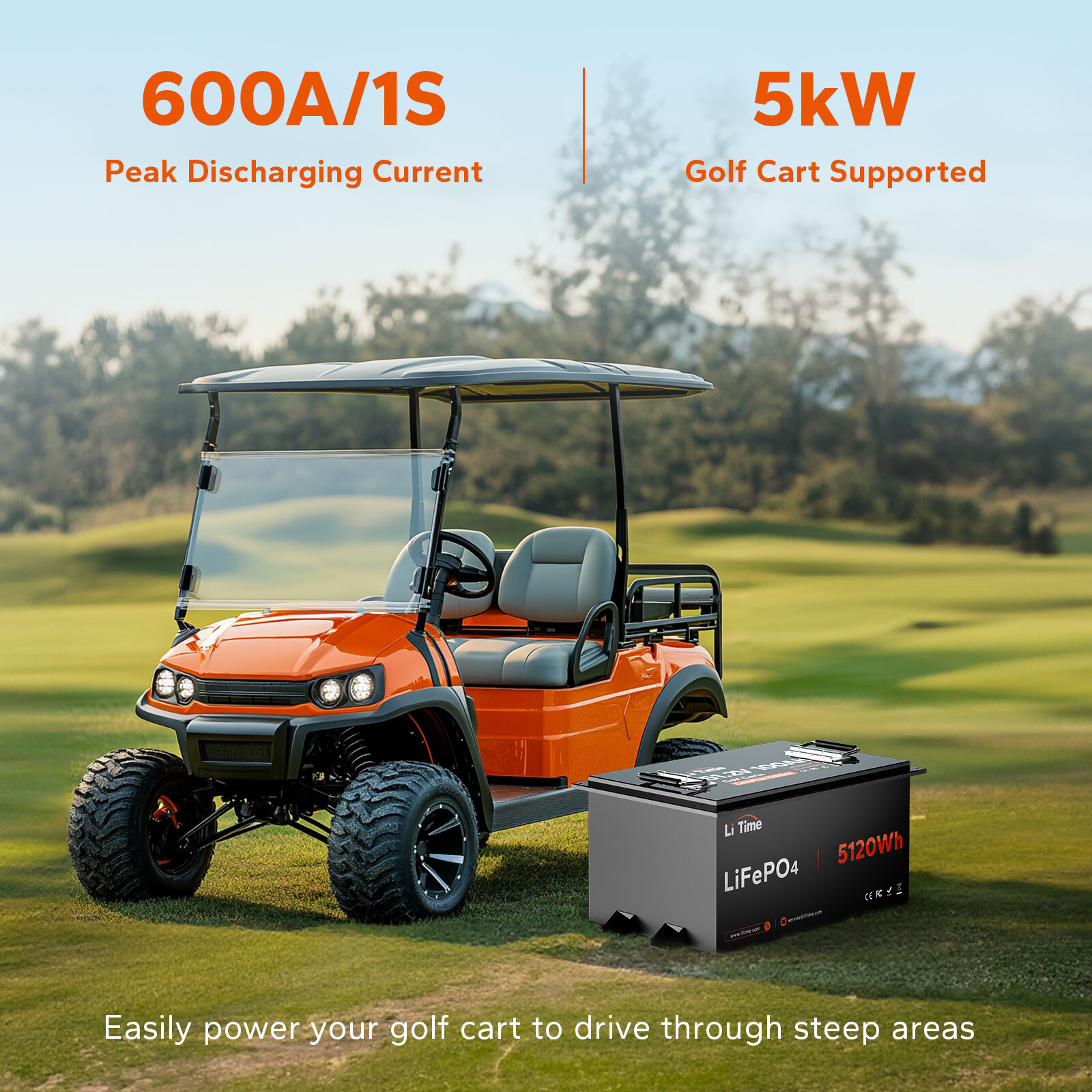 LiTime 48V 100Ah Golf Cart Lithium Battery +RS485 Communication Monitor+Charger