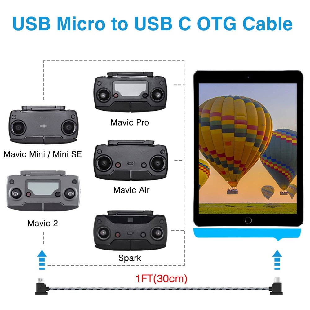 1FT Micro to USB C Remote Controller Cable for DJI Mavic Mini,Mini SE,Mavic...