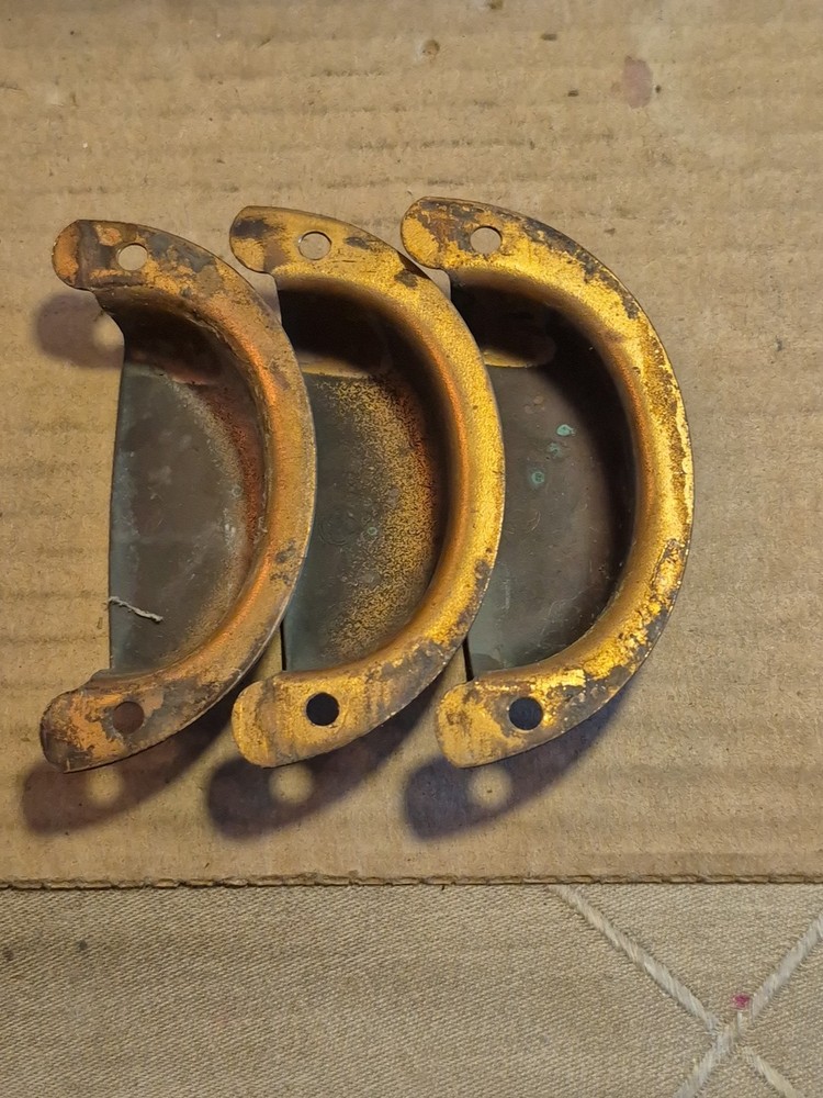 Lot Of 3 Vintage Solid Brass Bin/Drawer Pulls