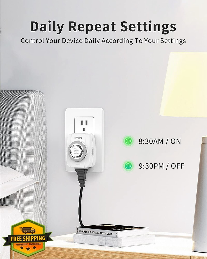 TiFFCOFiO 2 Pack Indoor Outlet Timer 24-Hour Programmable