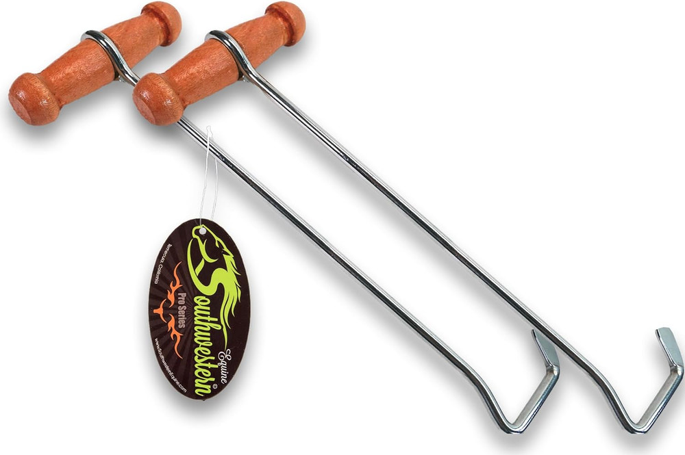 Boot Hooks and Puller for Cowboy Boots, Wood Handles (2 Hooks)