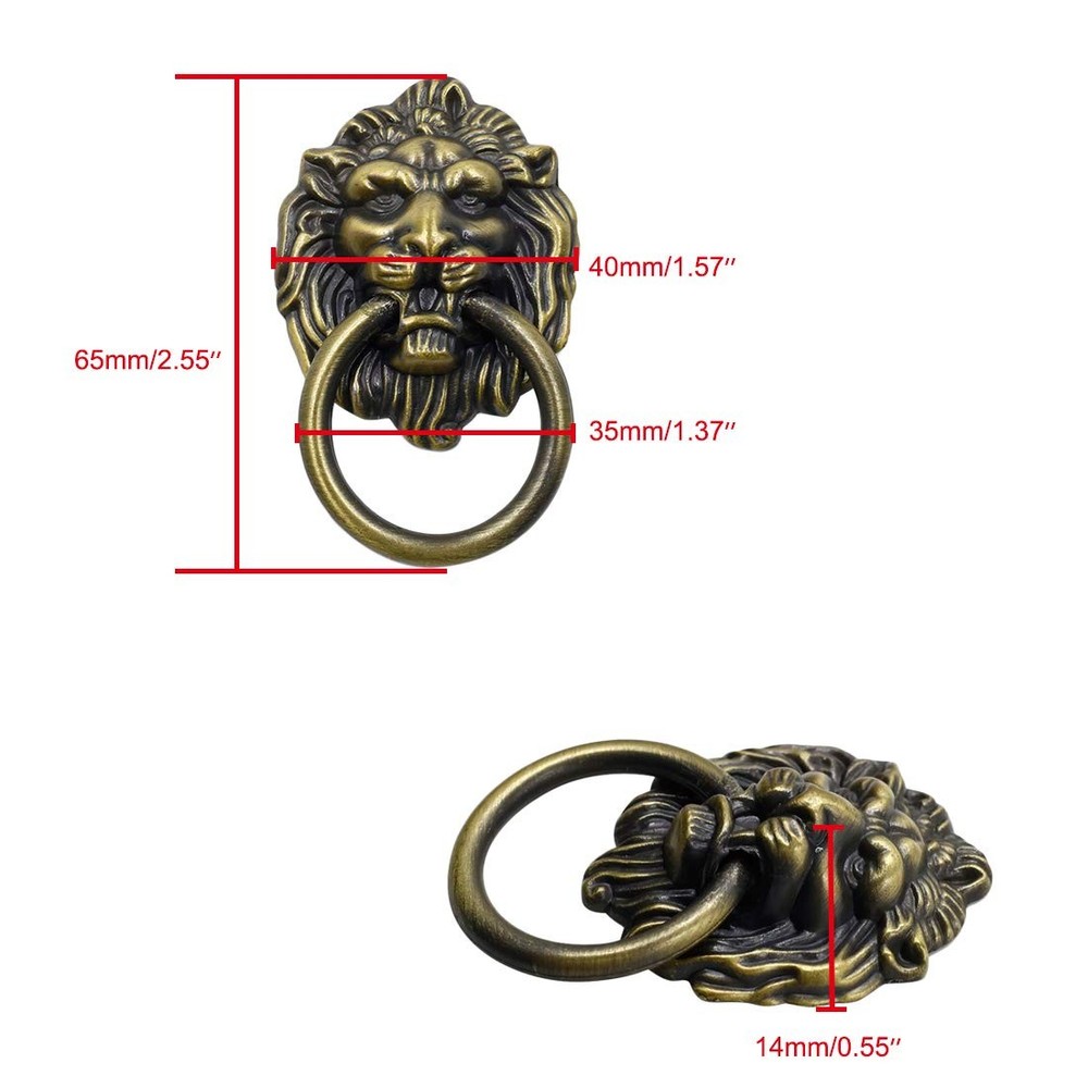 Luomorgo 12 Pack Cabinet Knobs Pulls Lion Head Ring Handle for Bronze
