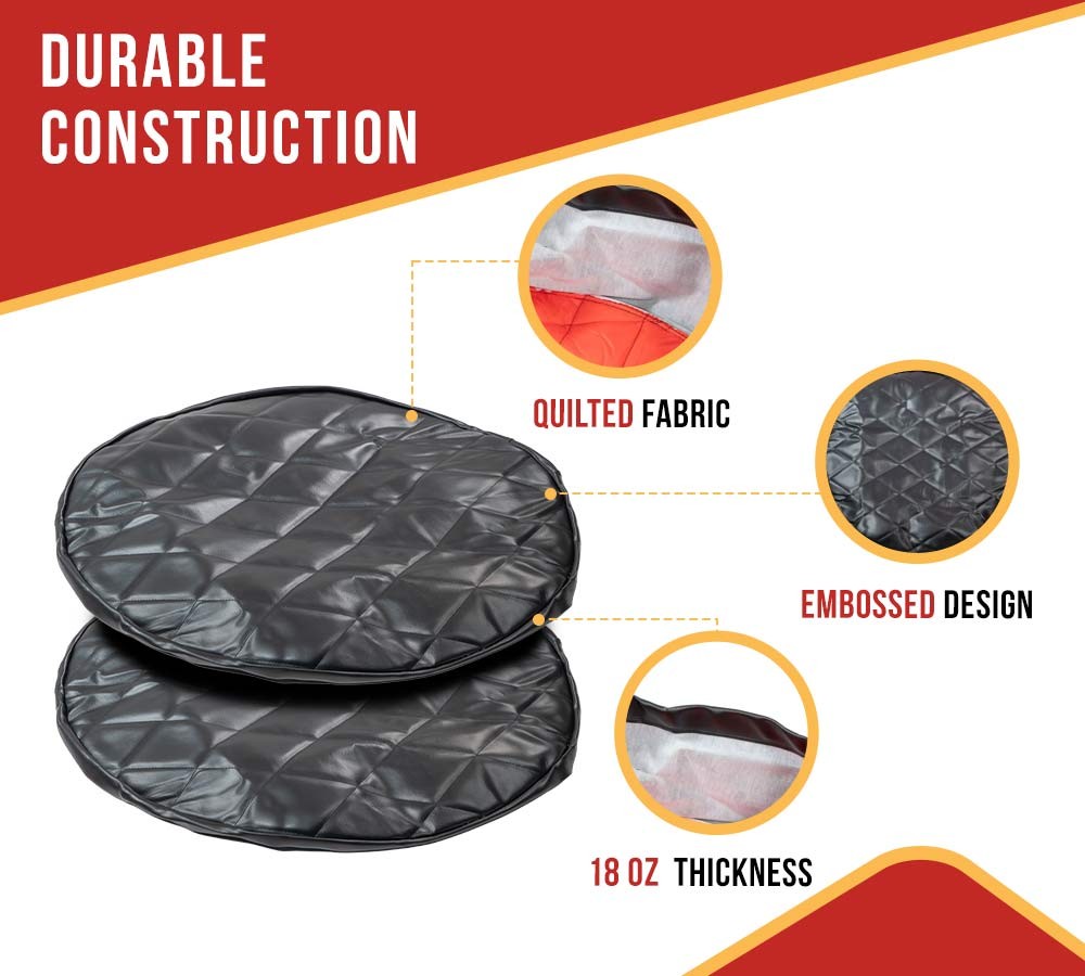 26" Black Quilted Fuel Tank End Covers w/ 9" Elastic Sleeve - 1 Pair