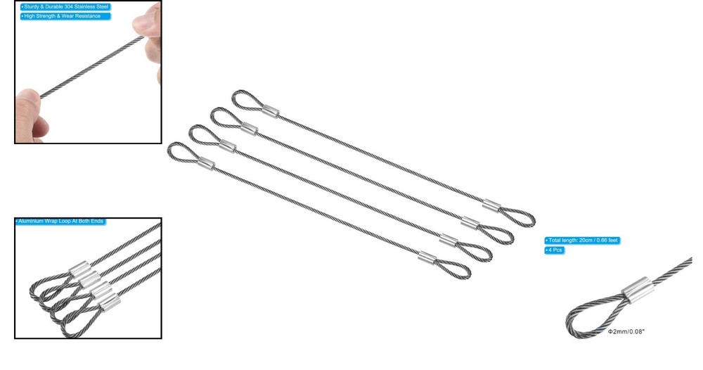 Durable 20cm Double Loop Stainless Steel Security Cables - 4 Pack for DJ & Locks